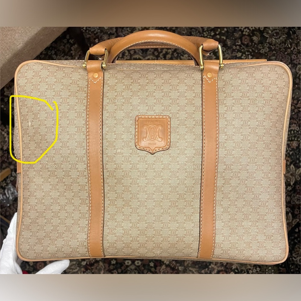 Celine Authentic Vintage Tan and Brown Bag with Leather Handles and Accents - Picture 5 of 16